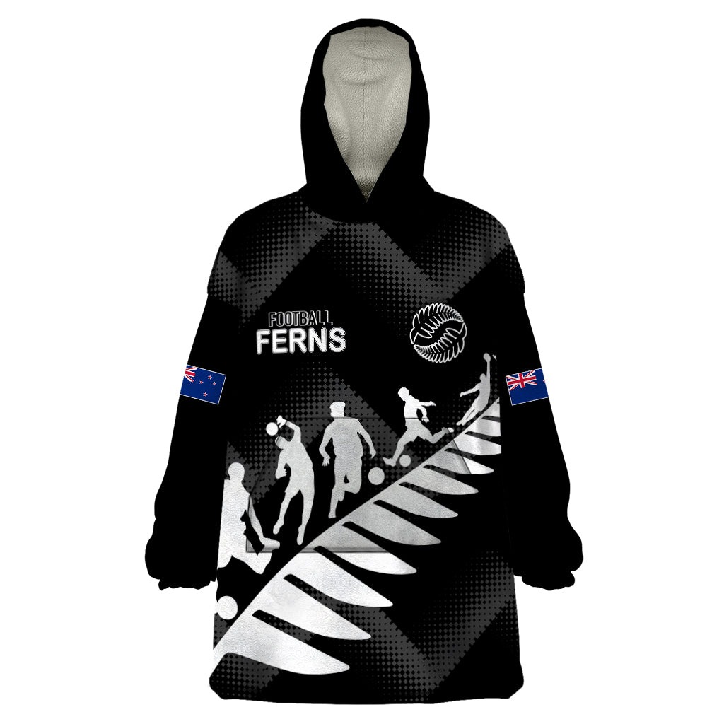 Personalised New Zealand Football Ferns Wearable Blanket Hoodie Women's World Cup 2023 Sporty Vibes LT7 One Size Black - Polynesian Pride