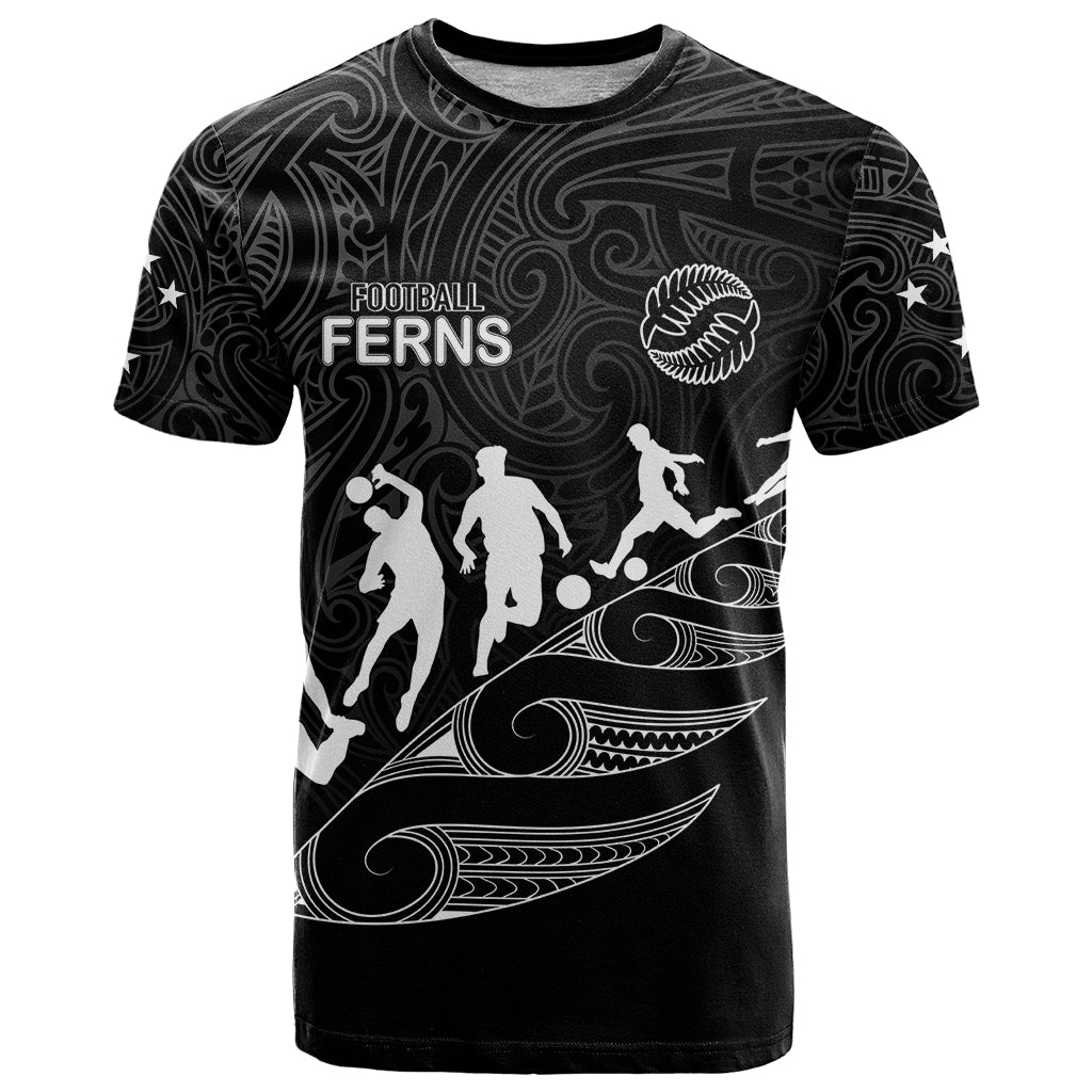 Custom New Zealand Football Ferns T Shirt Women World Cup 2023 Tribal Koru Pattern LT7 Black - Polynesian Pride