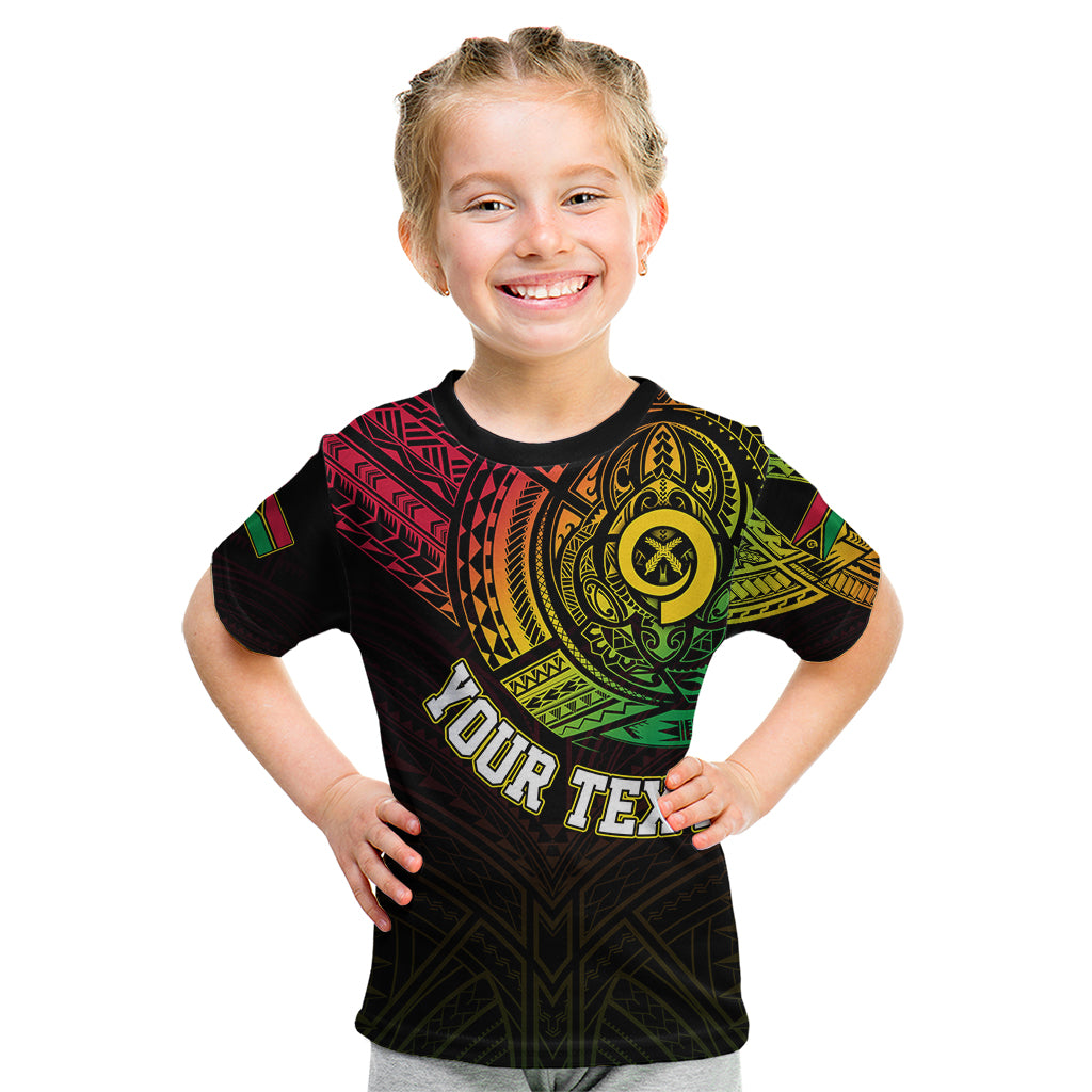 Personalised Vanuatu Kid T Shirt Turtle Chest Tattoo Flag Color LT7 Black - Polynesian Pride