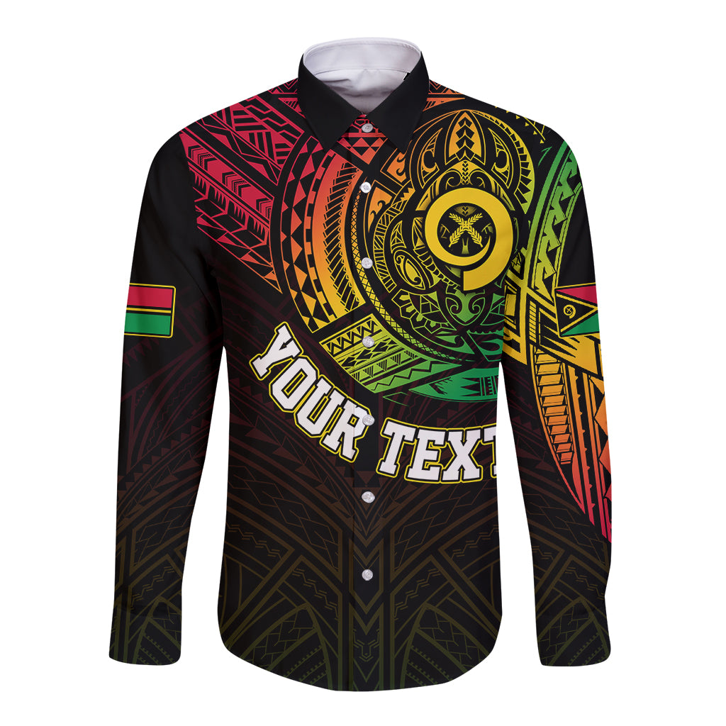 Personalised Vanuatu Long Sleeve Button Shirt Turtle Chest Tattoo Flag Color LT7 Unisex Black - Polynesian Pride