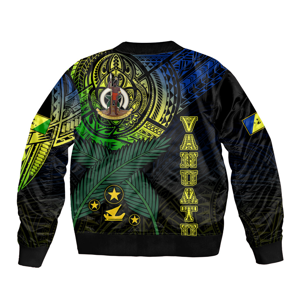 Personalised Vanuatu Bomber Jacket Turtle Chest Tattoo Flag Color - Malampa LT7 - Polynesian Pride
