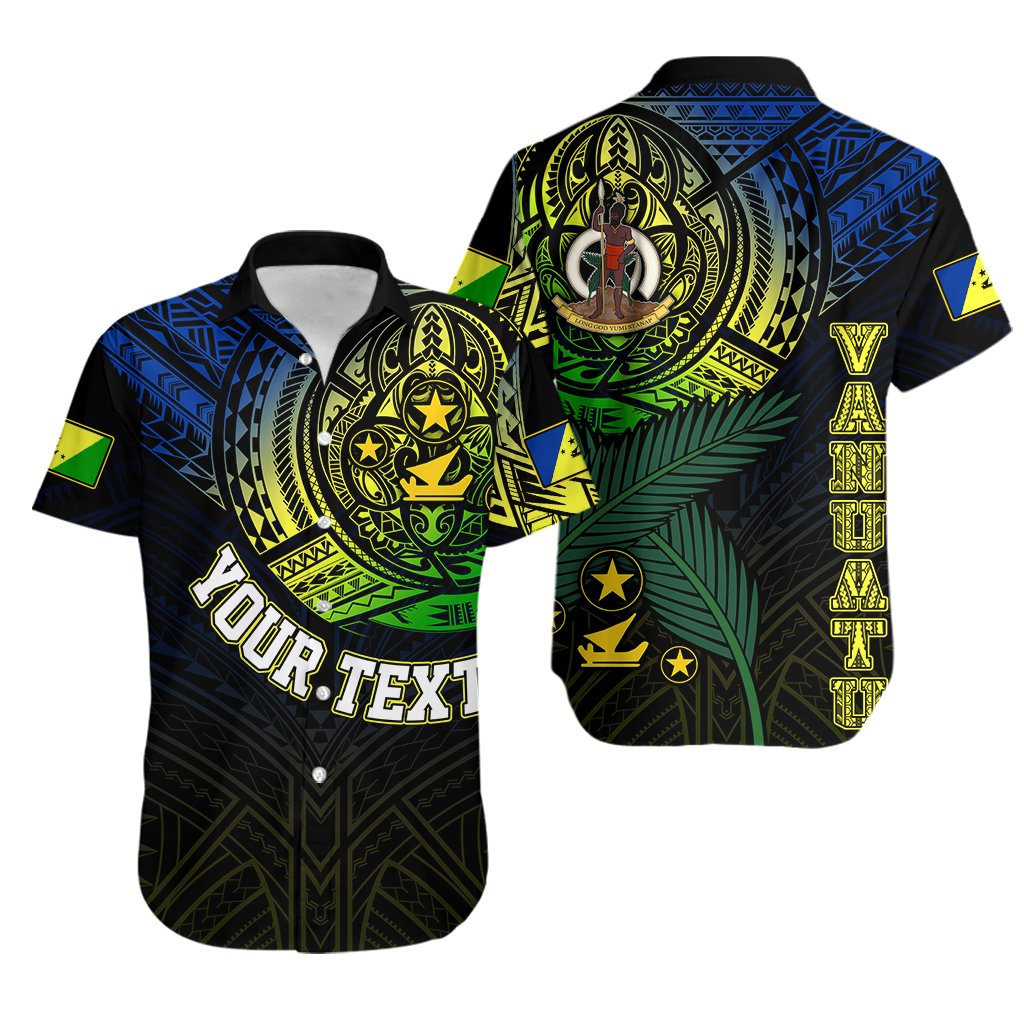 Personalised Vanuatu Hawaiian Shirt Turtle Chest Tattoo Flag Color - Malampa LT7 Black - Polynesian Pride