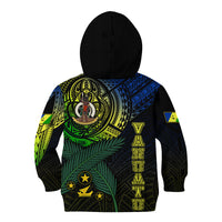Personalised Vanuatu Kid Hoodie Turtle Chest Tattoo Flag Color - Malampa LT7 Zip Hoodie Black - Polynesian Pride
