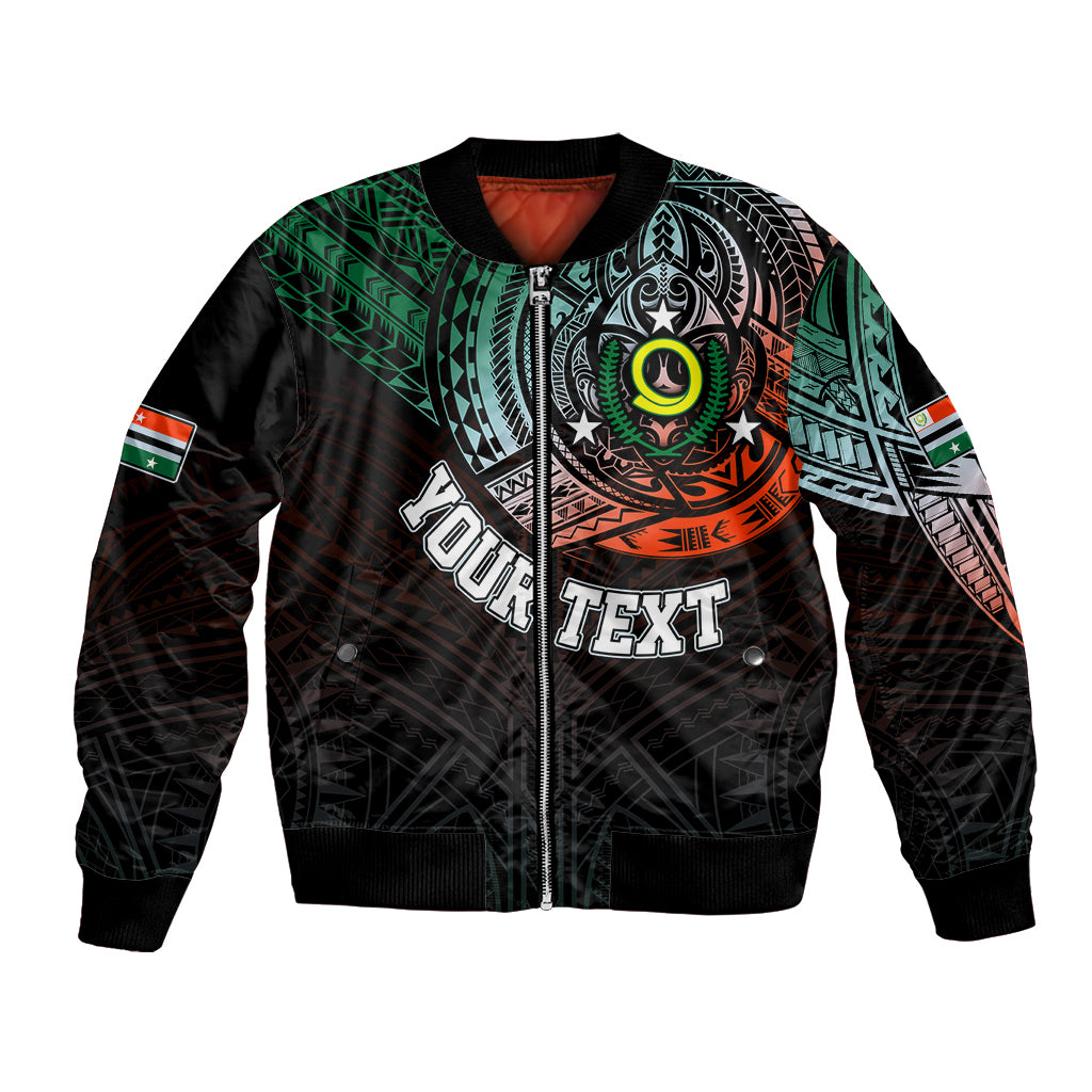 Personalised Vanuatu Bomber Jacket Turtle Chest Tattoo Flag Color - Penama LT7 Unisex Black - Polynesian Pride