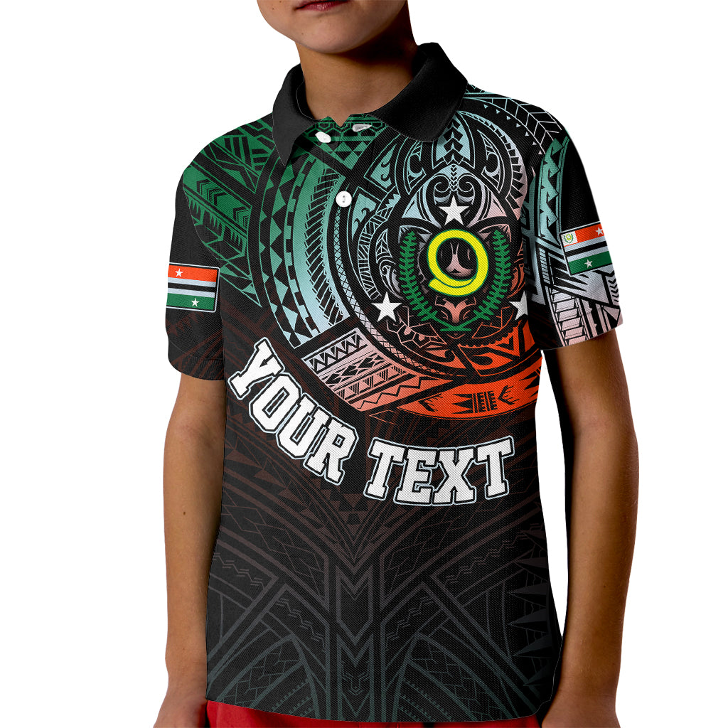 Personalised Vanuatu Kid Polo Shirt Turtle Chest Tattoo Flag Color - Penama LT7 Kid Black - Polynesian Pride