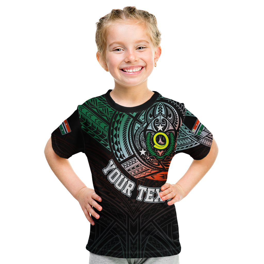 Personalised Vanuatu Kid T Shirt Turtle Chest Tattoo Flag Color - Penama LT7 Black - Polynesian Pride