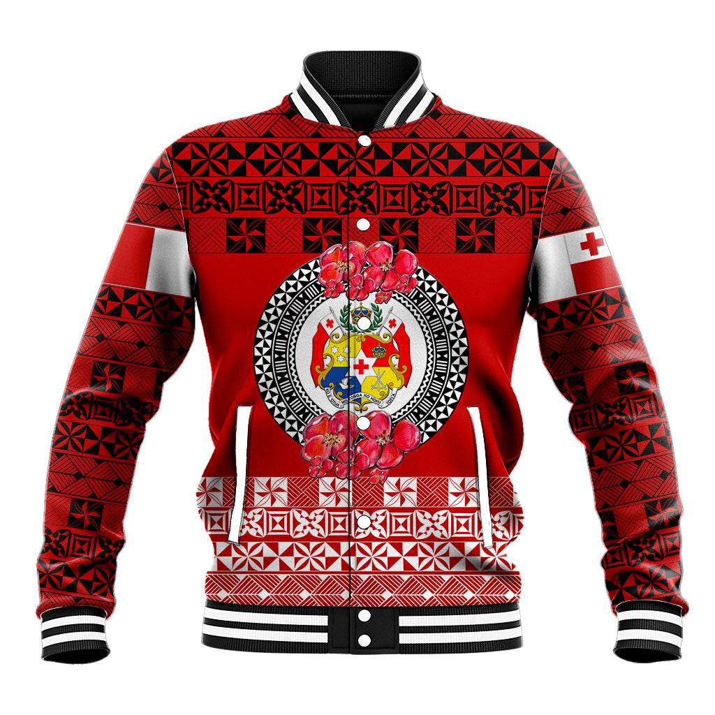 (Custom Personalised) Tonga Emancipation Day Baseball Jacket Independence Day - Simple Ngatu Heilala Flower - Red LT8 Unisex Red - Polynesian Pride