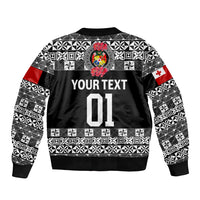 (Custom Personalised) Tonga Emancipation Day Bomber Jacket Independence Day - Simple Ngatu Heilala Flower - Black LT8 - Polynesian Pride