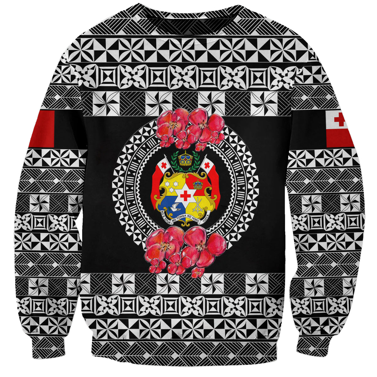 (Custom Personalised) Tonga Emancipation Day Sweatshirt Independence Day - Simple Ngatu Heilala Flower - Black LT8 Unisex Black - Polynesian Pride