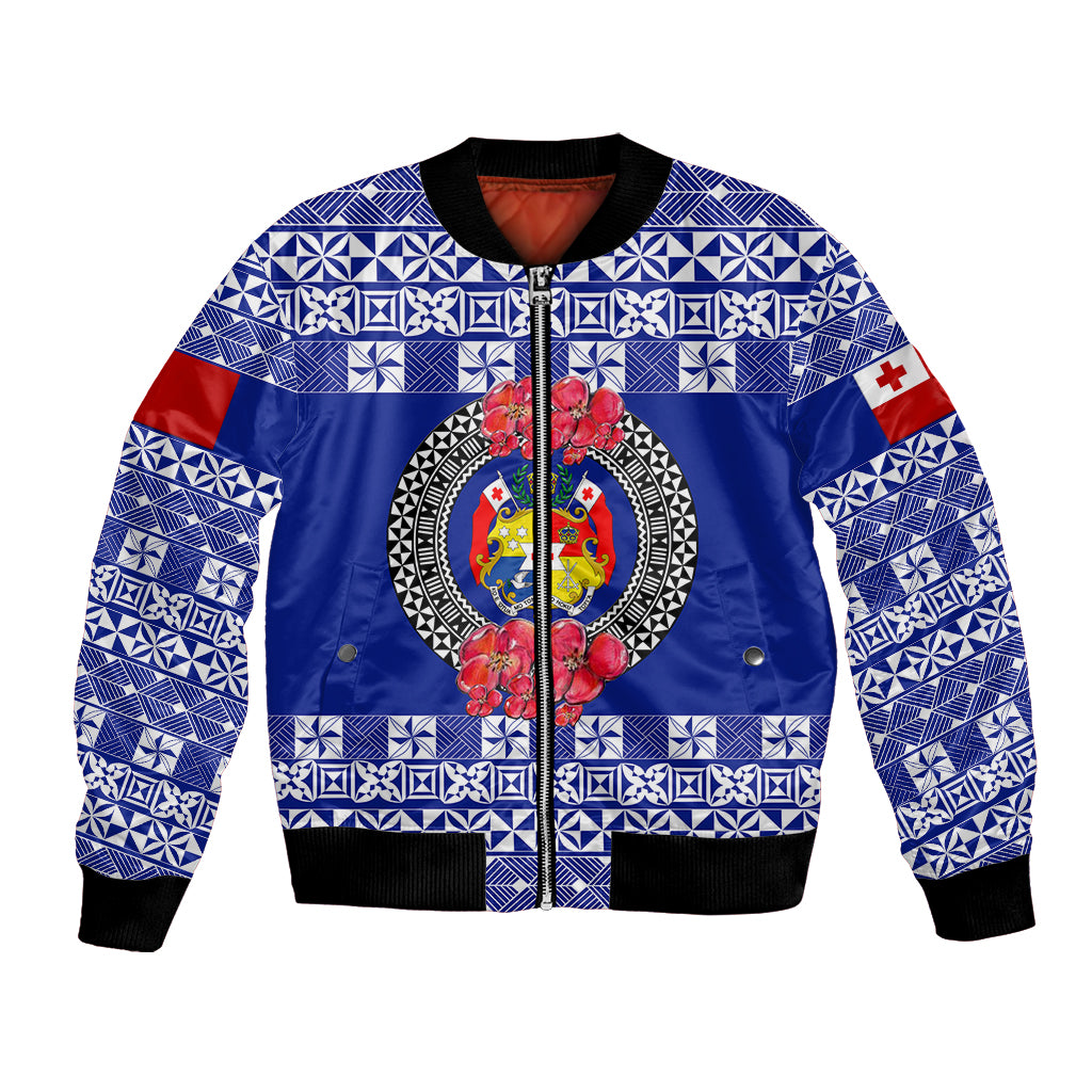 (Custom Personalised) Tonga Emancipation Day Bomber Jacket Independence Day - Simple Ngatu Heilala Flower - Blue LT8 Unisex Blue - Polynesian Pride