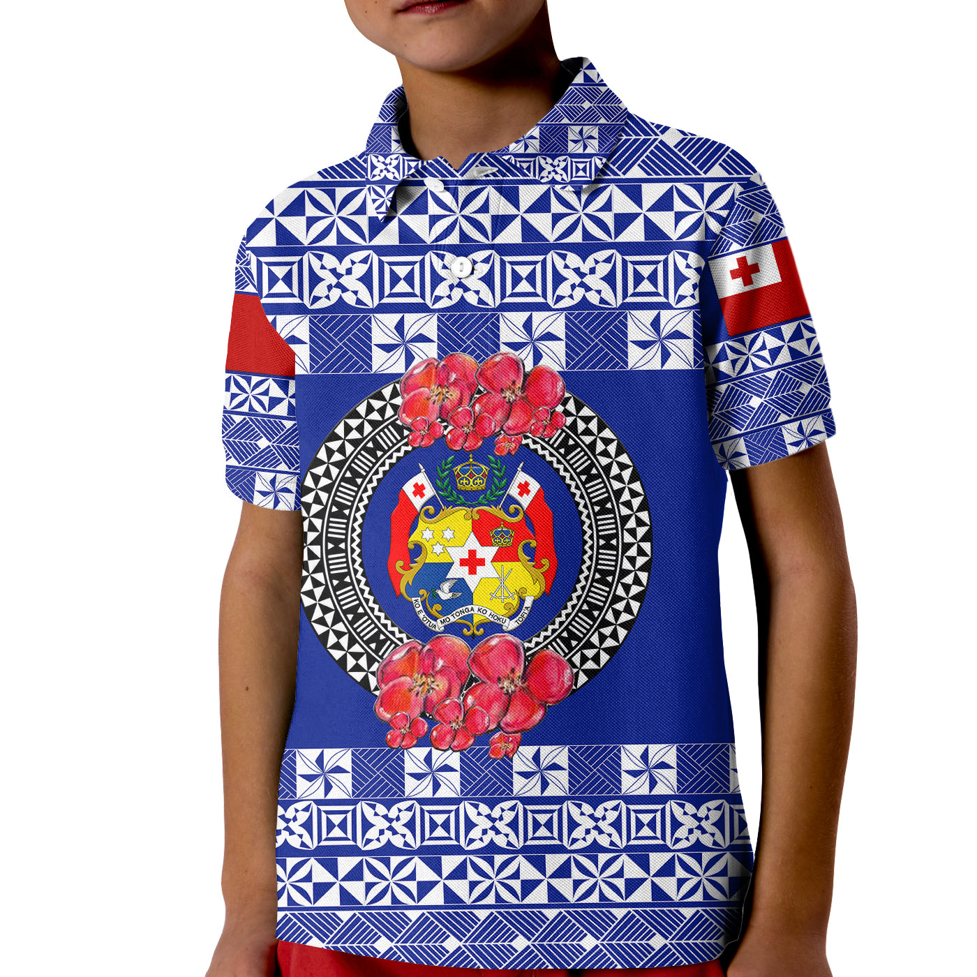 (Custom Personalised) Tonga Emancipation Day Kid Polo Shirt Independence Day - Simple Ngatu Heilala Flower - Blue LT8 Kid Blue - Polynesian Pride