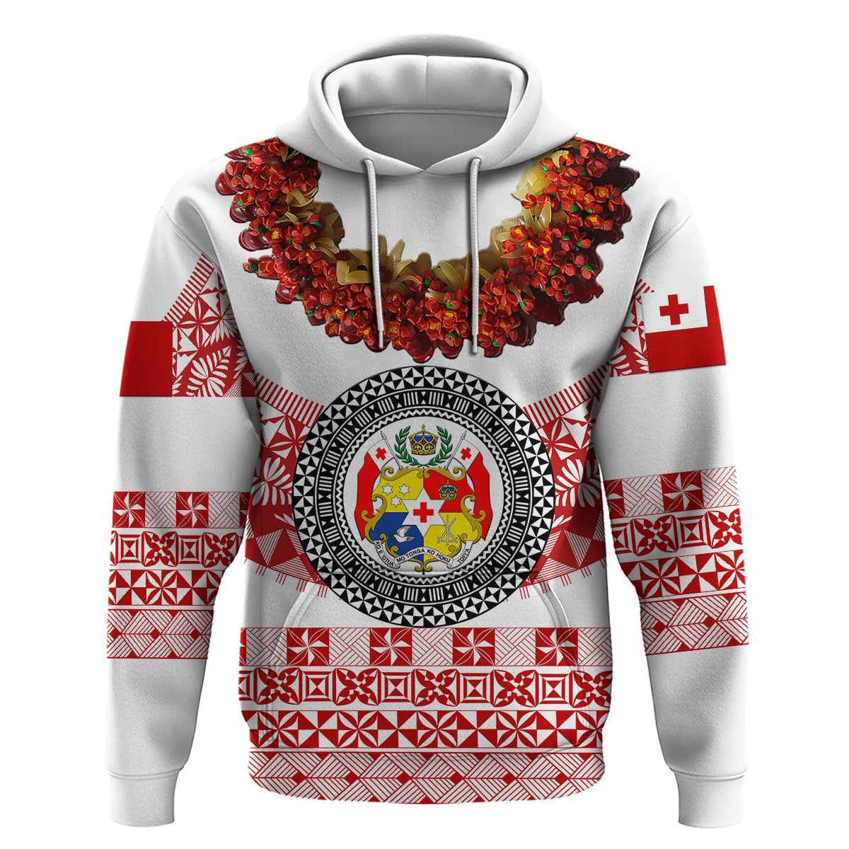 Custom Tonga Hoodie Emancipation Day Fancy Kahoa Heilala Flower White Red LT8 - Polynesian Pride