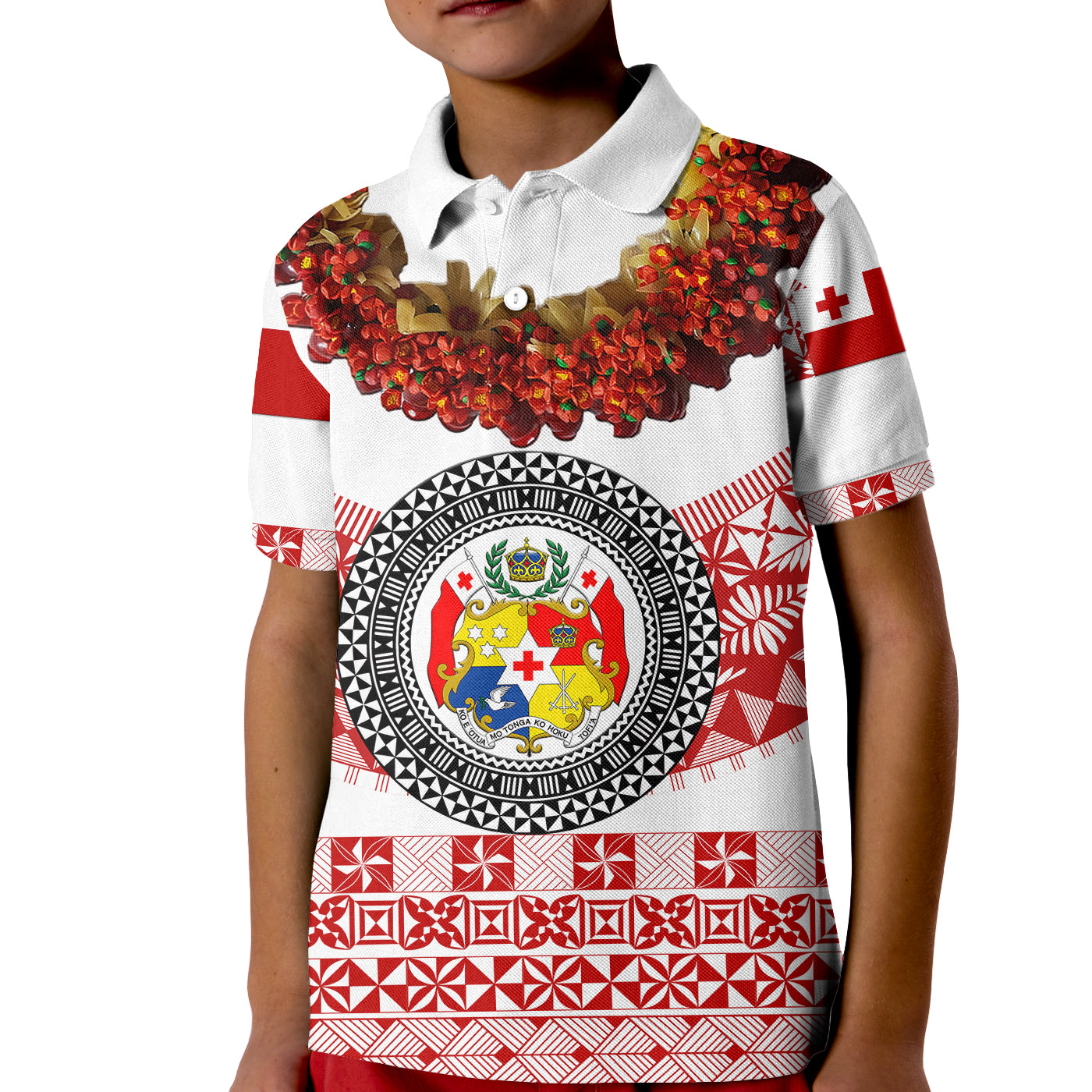 (Custom Personalised) Tonga Emancipation Day Kid Polo Shirt Independence Day - Fancy Kahoa Heilala Flower - White Red LT8 Kid White - Polynesian Pride