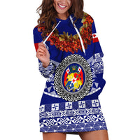 (Custom Personalised) Tonga Emancipation Day Hoodie Dress Independence Day - Fancy Kahoa Heilala Flower - Blue LT8 - Polynesian Pride