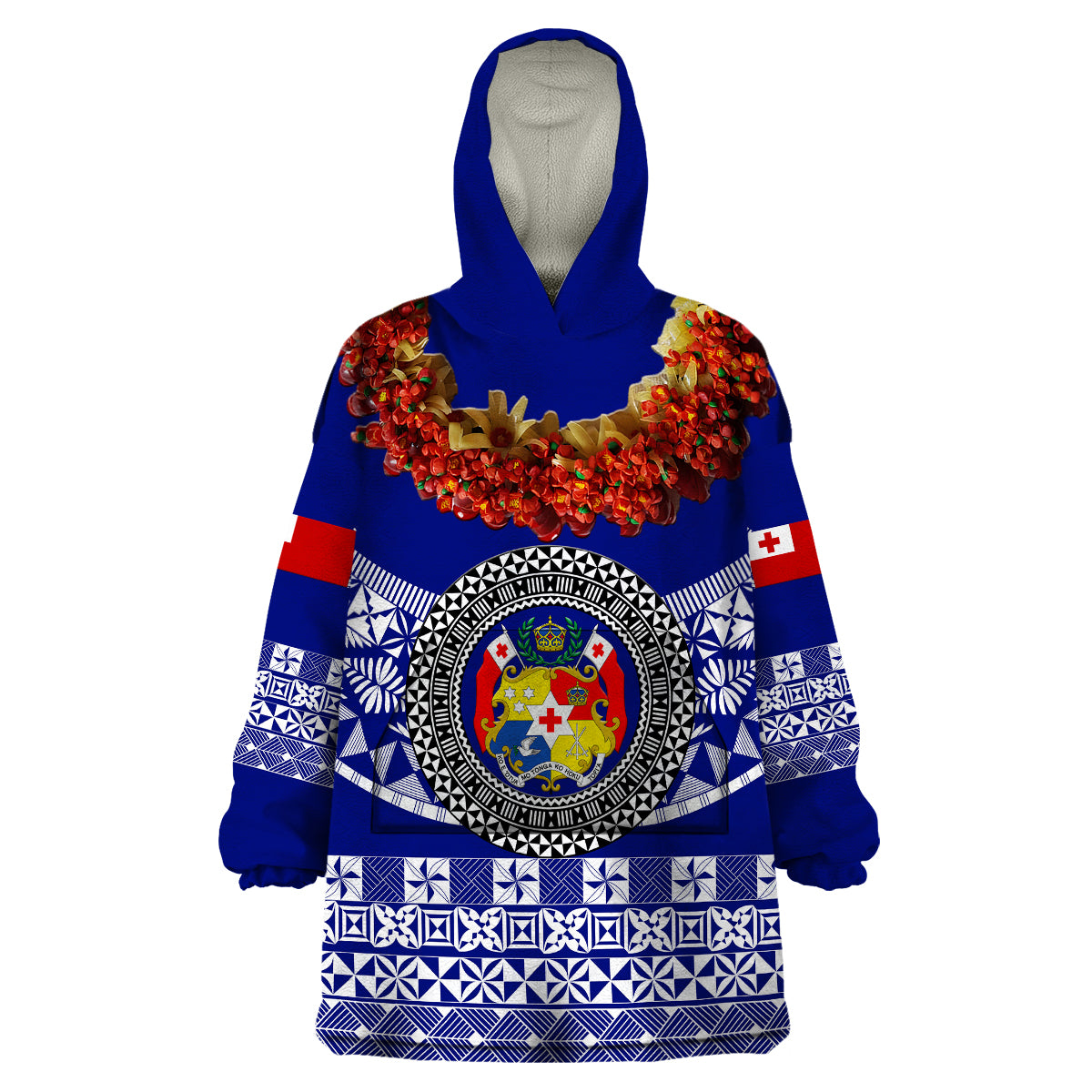 (Custom Personalised) Tonga Emancipation Day Wearable Blanket Hoodie Independence Day - Fancy Kahoa Heilala Flower - Blue LT8 Unisex One Size - Polynesian Pride