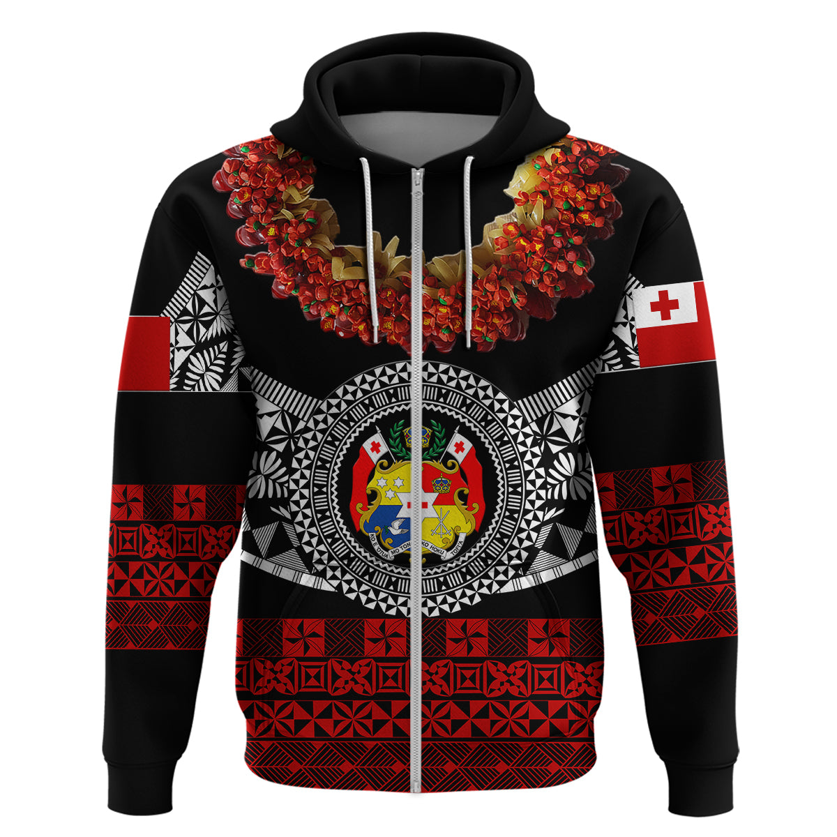 Custom Tonga Hoodie Emancipation Day Fancy Kahoa Heilala Flower Black Red LT8 - Polynesian Pride