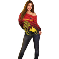 (Custom Personalised) Papua New Guinea Barramundis Cricket Off Shoulder Sweater Birds Of Paradise Paradisaea Raggiana Original - Red LT8 - Polynesian Pride
