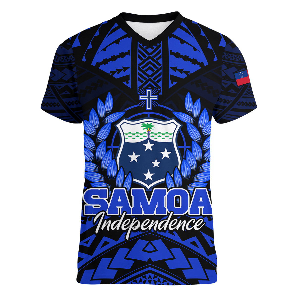 Samoa Independence Day Women V Neck T Shirt Ulafa Polynesian Unique Blue No3 LT9 - Polynesian Pride