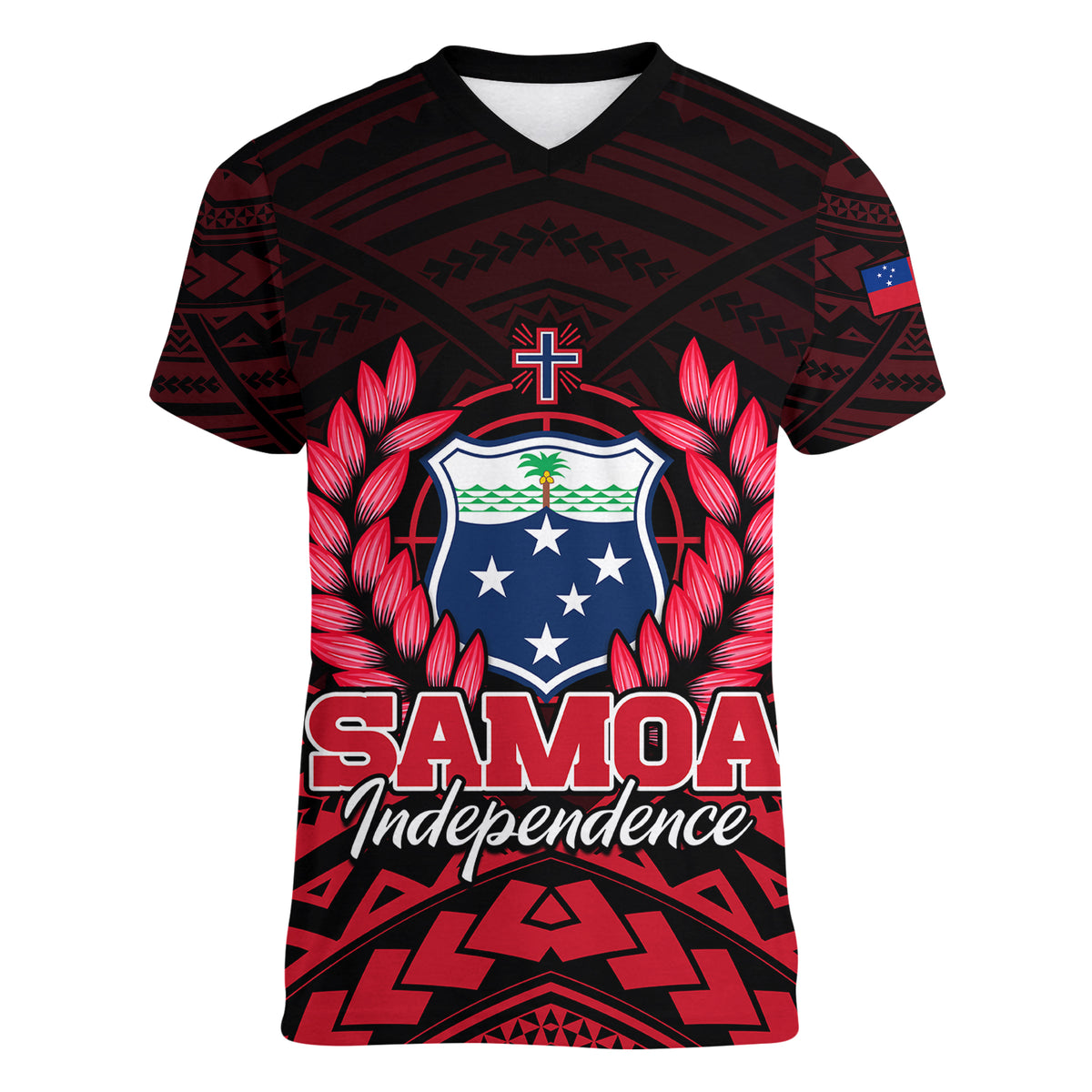 (Custom Personalised) Samoa Independence Day Women V Neck T Shirt Ulafa Polynesian Unique Red No2 LT9 - Polynesian Pride