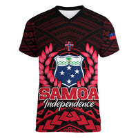 (Custom Personalised) Samoa Independence Day Women V Neck T Shirt Ulafa Polynesian Unique Red No2 LT9 - Polynesian Pride