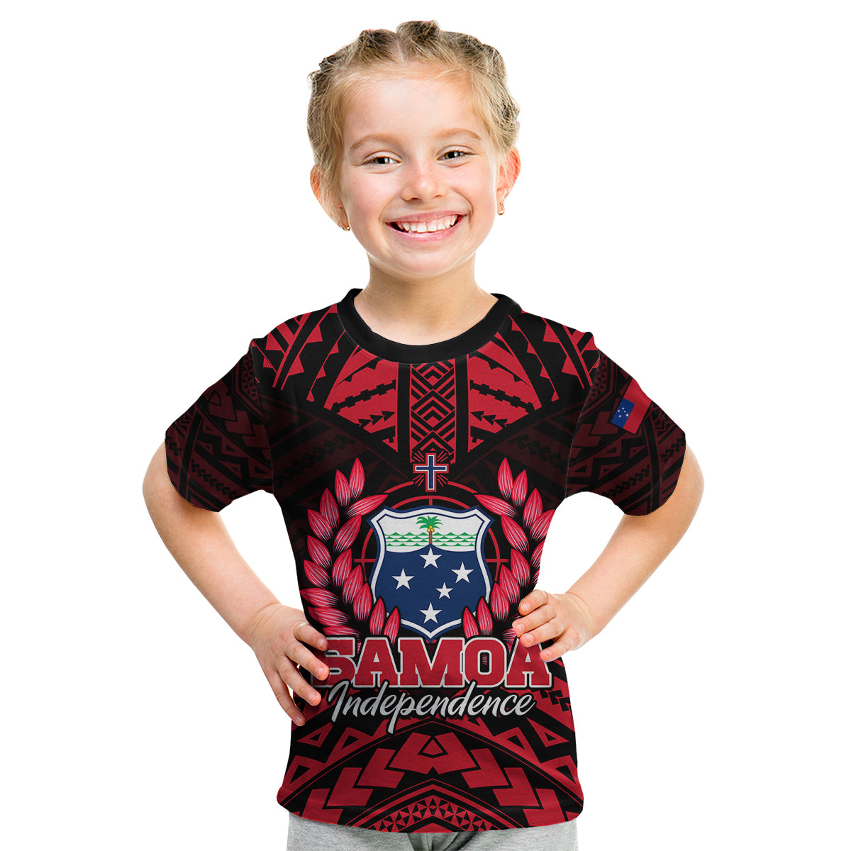 (Custom Personalised) Samoa Independence Day Kid T Shirt Ulafa Polynesian Unique Red No3 LT9 - Polynesian Pride