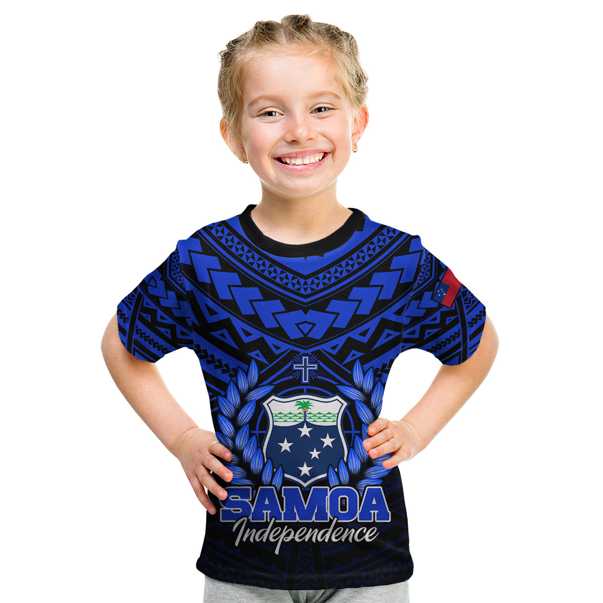 (Custom Personalised) Samoa Independence Day Kid T Shirt Ulafa Polynesian Unique Blue No1 LT9 - Polynesian Pride