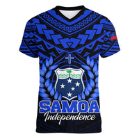(Custom Personalised) Samoa Independence Day Women V Neck T Shirt Ulafa Polynesian Unique Blue No1 LT9 - Polynesian Pride