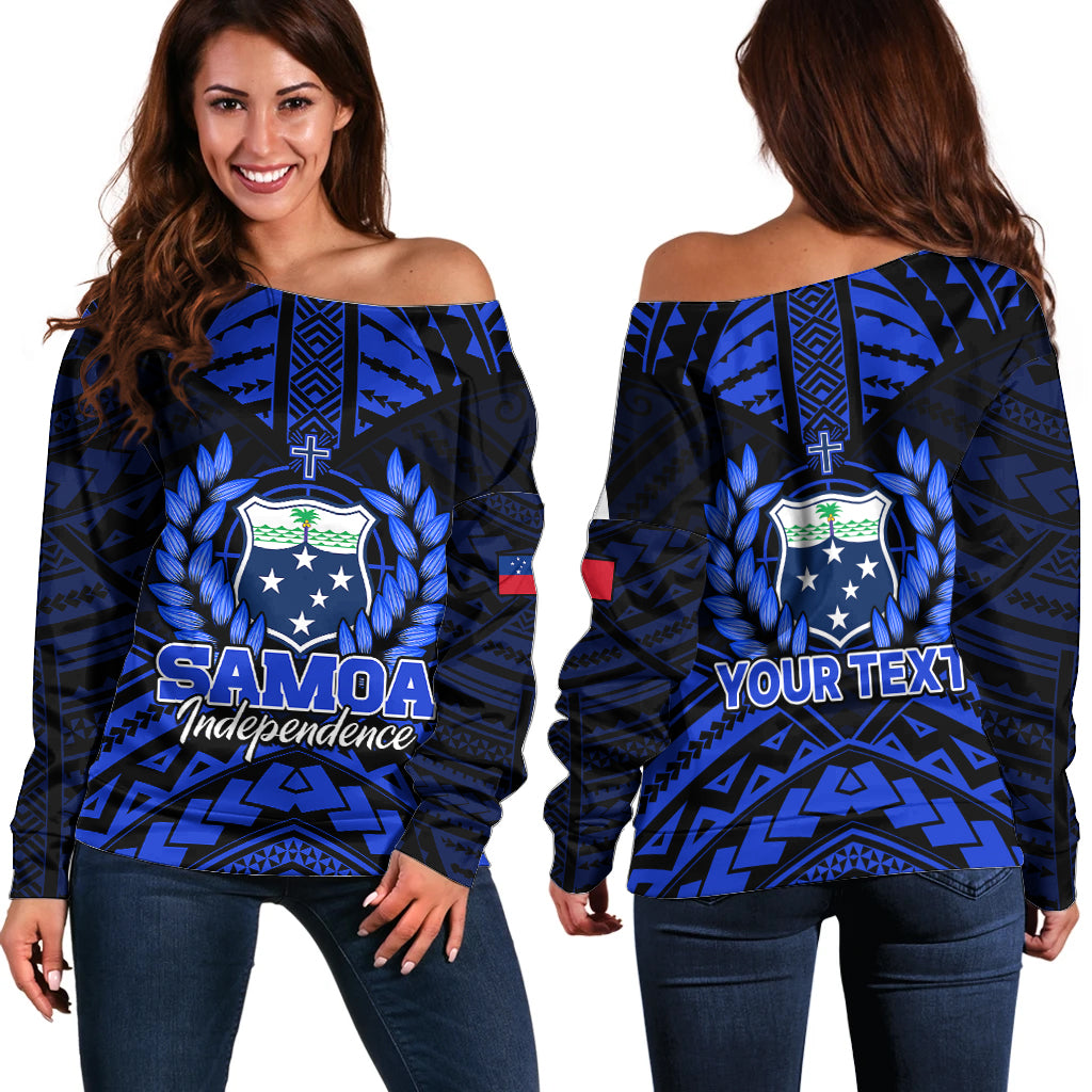 (Custom Personalised) Samoa Independence Day Off Shoulder Sweater Ulafa Polynesian Unique Blue No3 LT9 Women Blue - Polynesian Pride