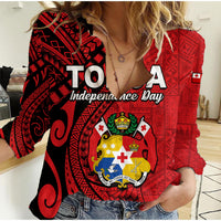 Tonga Independence Anniversary Women Casual Shirt Tongan Tribal Pattern Unique Version LT9 Female Red - Polynesian Pride