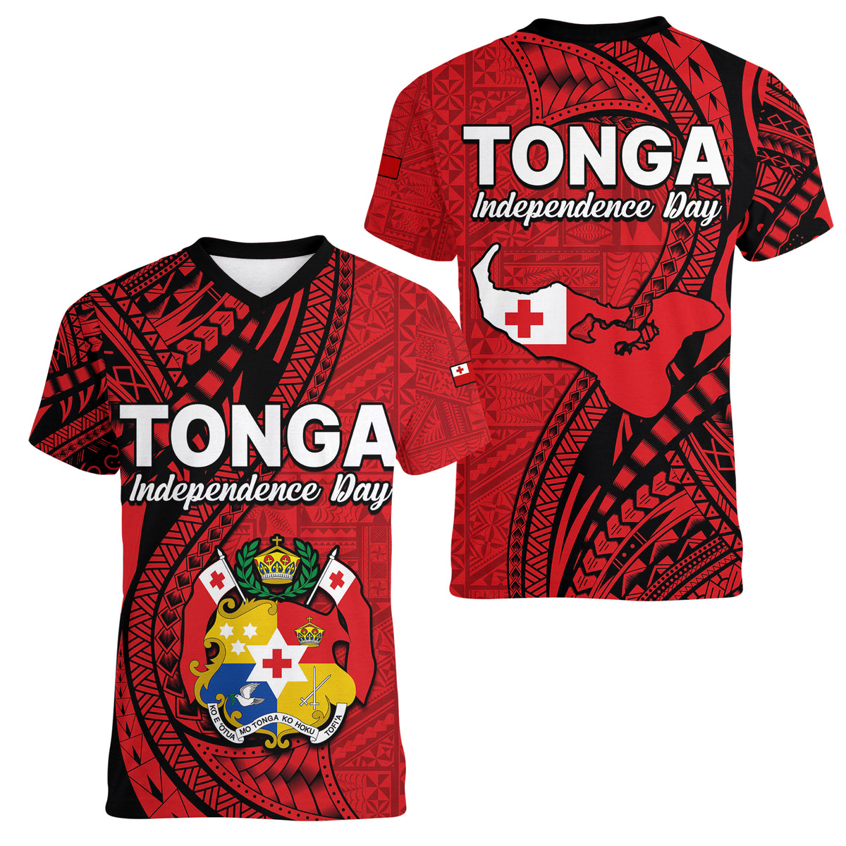 Tonga Independence Anniversary Women V Neck T Shirt Tongan Tribal Pattern Unique Version LT9 Female Red - Polynesian Pride