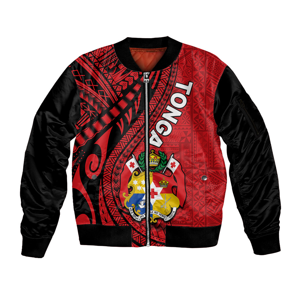Polynesian Tonga Sleeve Zip Bomber Jacket Tribal Pattern Unique Version LT9 Unisex Red - Polynesian Pride