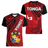 Polynesian Tonga Women V Neck T Shirt Tribal Pattern Unique Version LT9 Female Red - Polynesian Pride