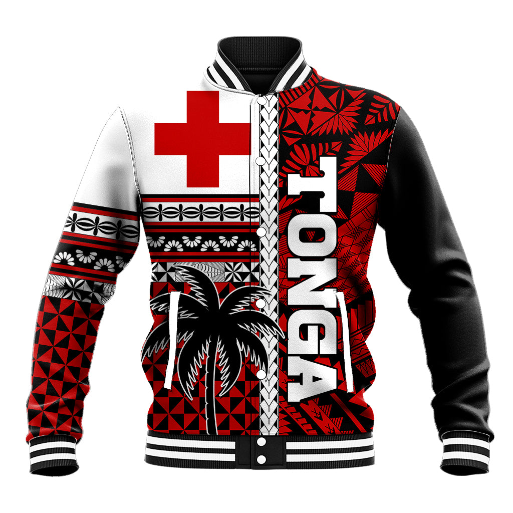 Tonga Kupesi Ngatu Baseball Jacket Proud Tonga with Flag and Palm Tree LT9 Unisex Red - Polynesian Pride