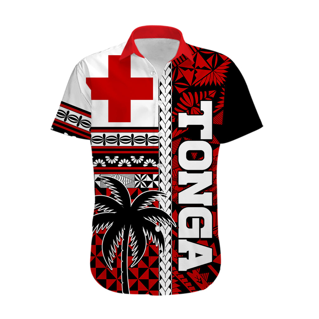 (Custom Personalised) Tonga Kupesi Ngatu Hawaiian Shirt Proud Tonga with Flag and Palm Tree LT9 - Polynesian Pride
