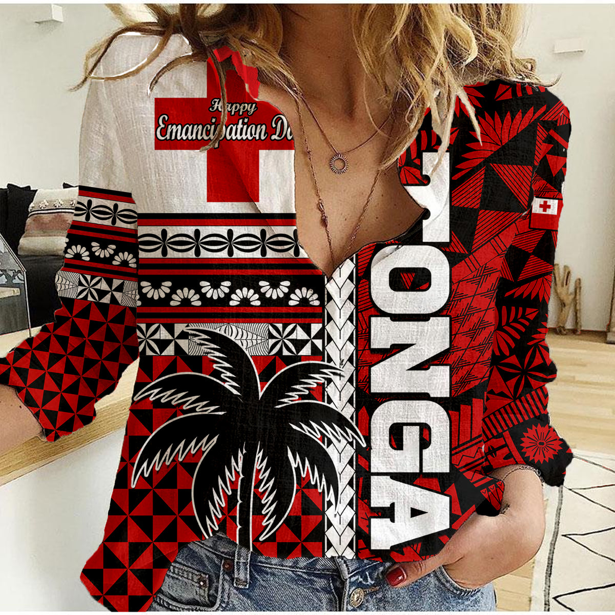 Tonga Independence Day Women Casual Shirt Proud Tongan Emancipation with Kupesi Ngatu LT9 Female Red - Polynesian Pride