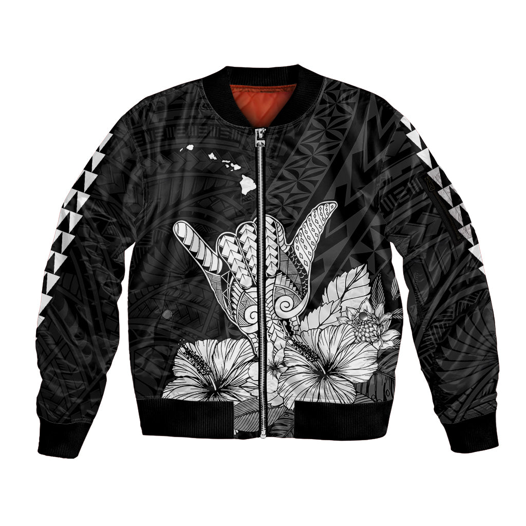 Hawaii Shaka Sign Sleeve Zip Bomber Jacket Black Version LT9 Unisex Black - Polynesian Pride