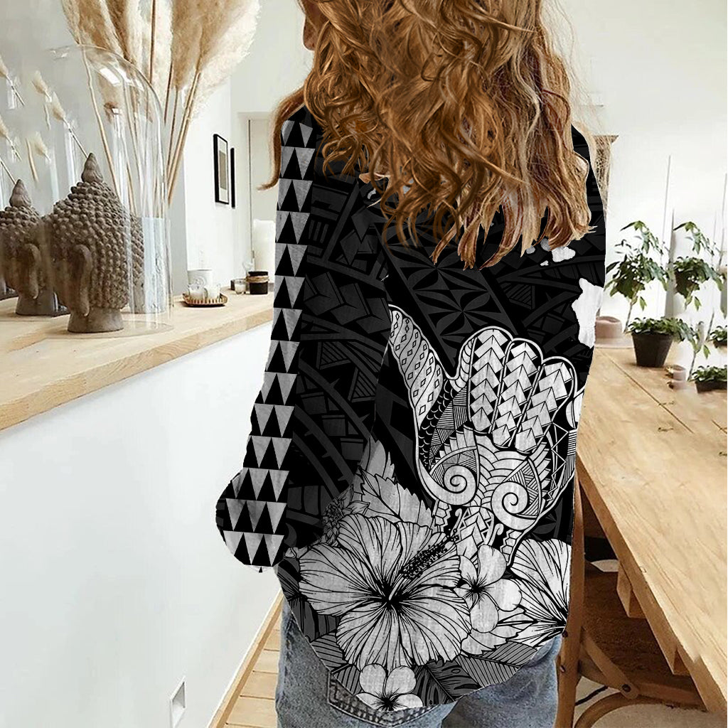 Hawaii Shaka Sign Women Casual Shirt Black Version LT9 - Polynesian Pride