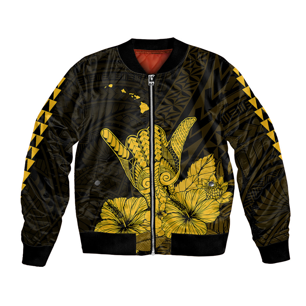 Hawaii Shaka Sign Bomber Jacket Gold Version LT9 Unisex Gold - Polynesian Pride