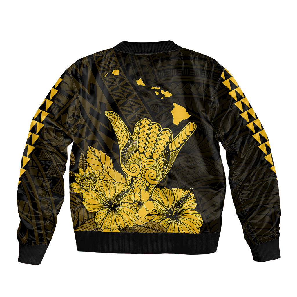 Hawaii Shaka Sign Sleeve Zip Bomber Jacket Gold Version LT9 - Polynesian Pride