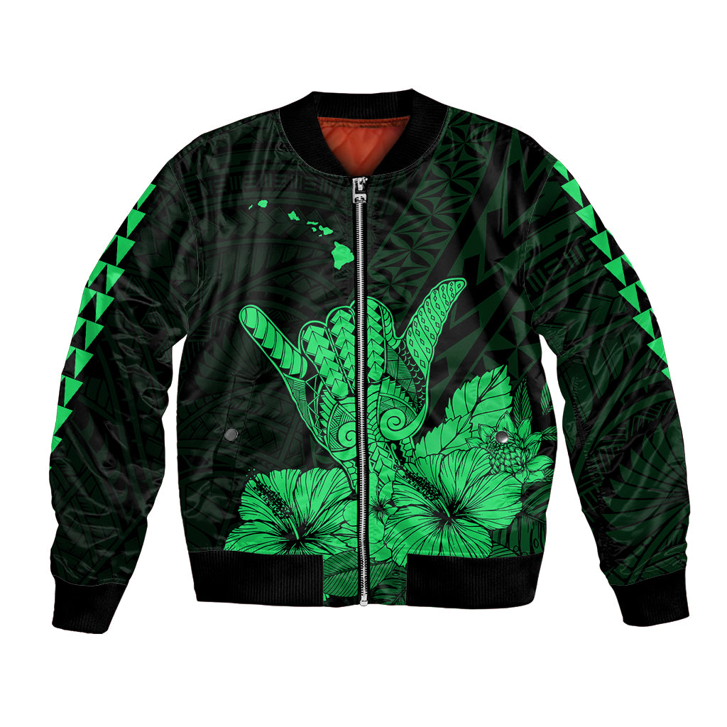Hawaii Shaka Sign Bomber Jacket Green Version LT9 Unisex Green - Polynesian Pride