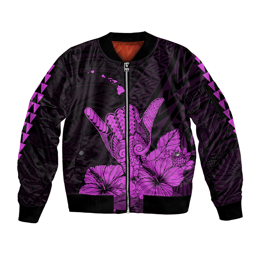 Hawaii Shaka Sign Sleeve Zip Bomber Jacket Purple Version LT9 Unisex Purple - Polynesian Pride