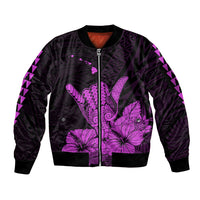 Hawaii Shaka Sign Sleeve Zip Bomber Jacket Purple Version LT9 Unisex Purple - Polynesian Pride