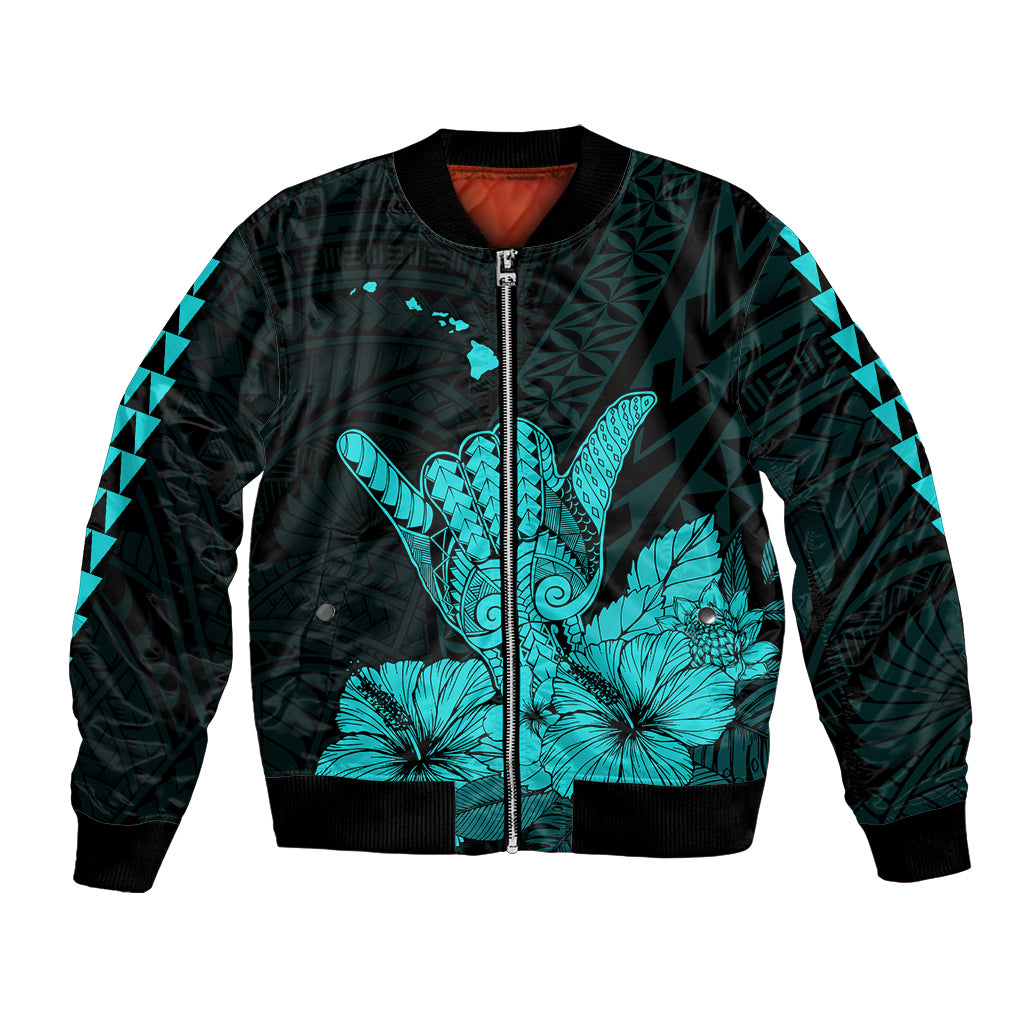 Hawaii Shaka Sign Bomber Jacket Turquoise Version LT9 Unisex Turquoise - Polynesian Pride