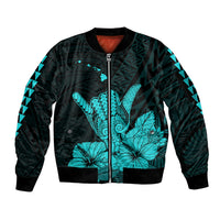 Hawaii Shaka Sign Sleeve Zip Bomber Jacket Turquoise Version LT9 Unisex Turquoise - Polynesian Pride