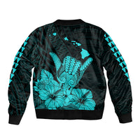 Hawaii Shaka Sign Sleeve Zip Bomber Jacket Turquoise Version LT9 - Polynesian Pride