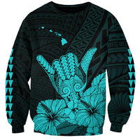 Hawaii Shaka Sign Sweatshirt Turquoise Version LT9 Unisex Turquoise - Polynesian Pride