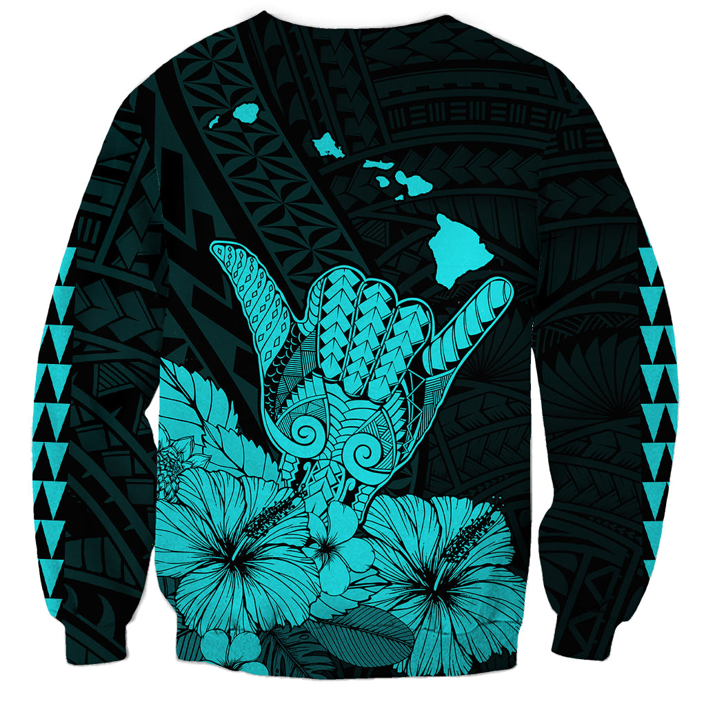Hawaii Shaka Sign Sweatshirt Turquoise Version LT9 - Polynesian Pride