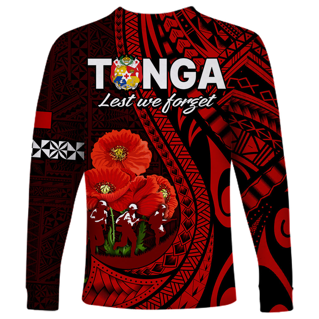 Tonga ANZAC Day Long Sleeve Shirt Lest We Forget Red Version LT9 - Polynesian Pride