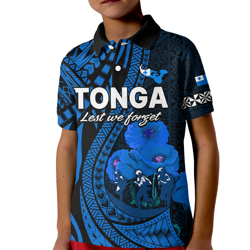 (Custom Personalised) Tonga ANZAC Day Kid Polo Shirt Lest We Forget Blue Version LT9 Kid Blue - Polynesian Pride