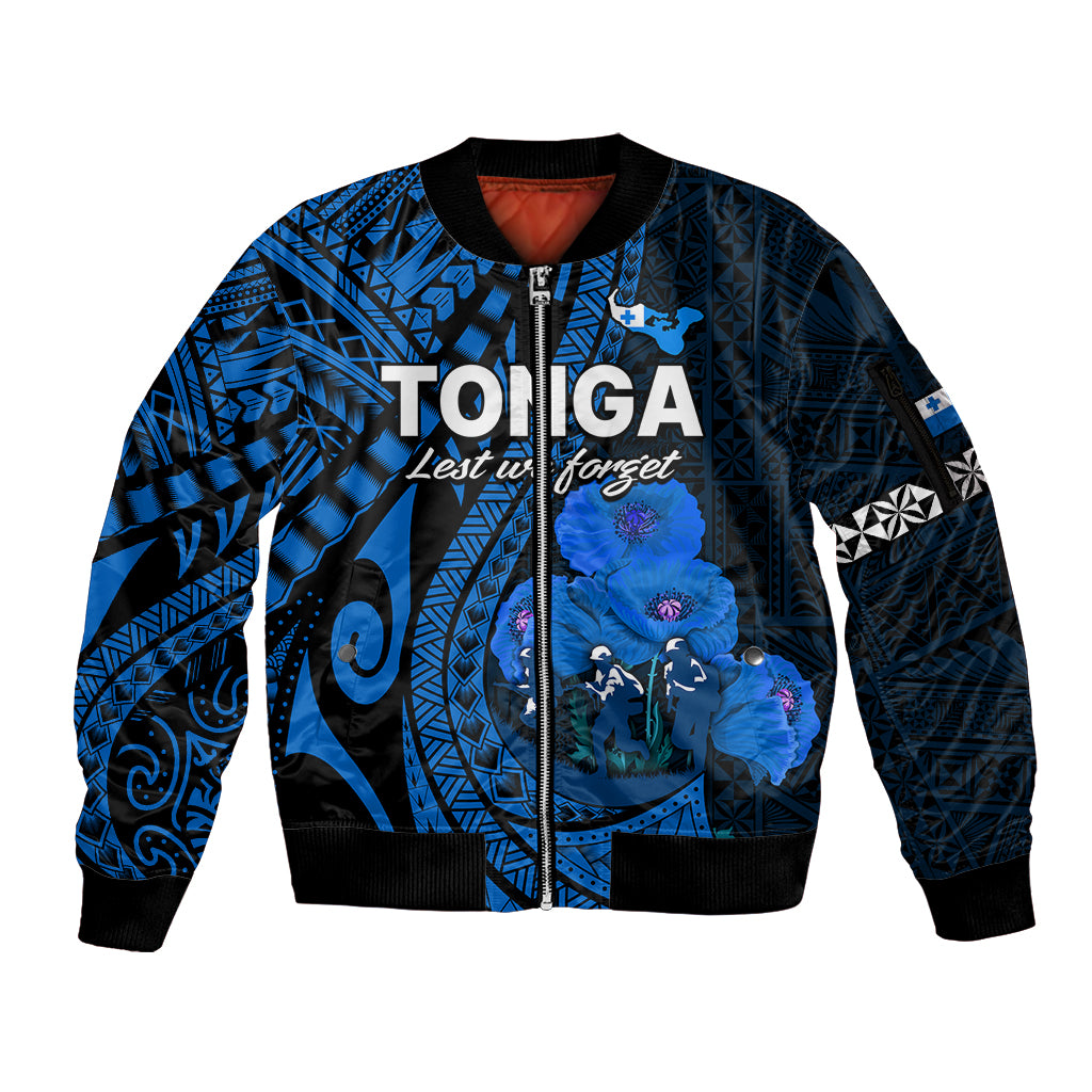 (Custom Personalised) Tonga ANZAC Day Sleeve Zip Bomber Jacket Lest We Forget Blue Version LT9 Unisex Blue - Polynesian Pride